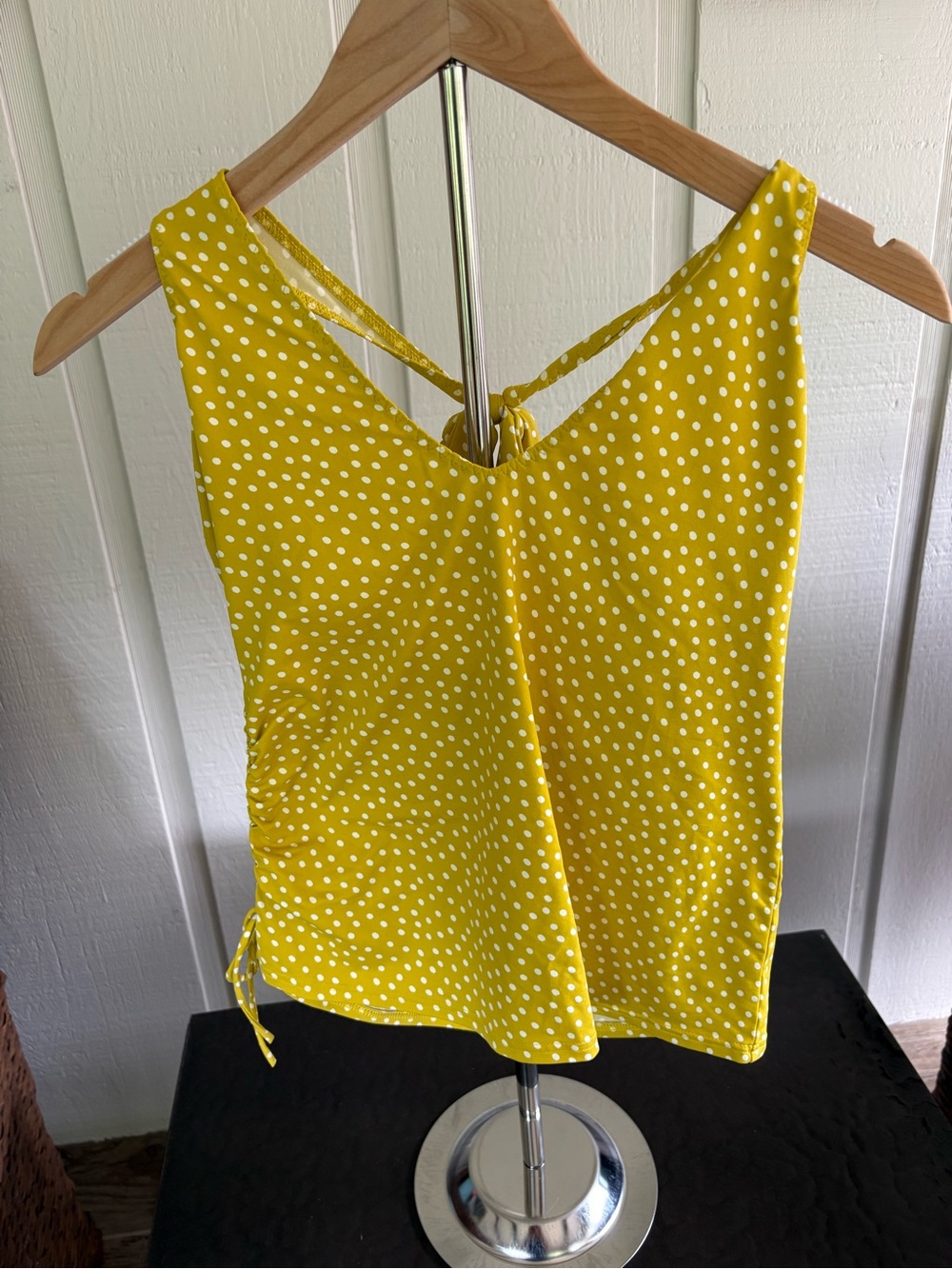 Lands' End Yellow Polka Dot Tie-Back Swim Camisole